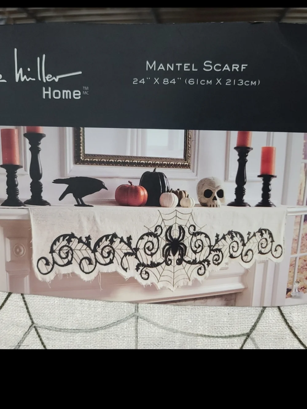 Nicole Miller Halloween Beaded Spider Web Scroll Mantel Fireplace Scarf Decor